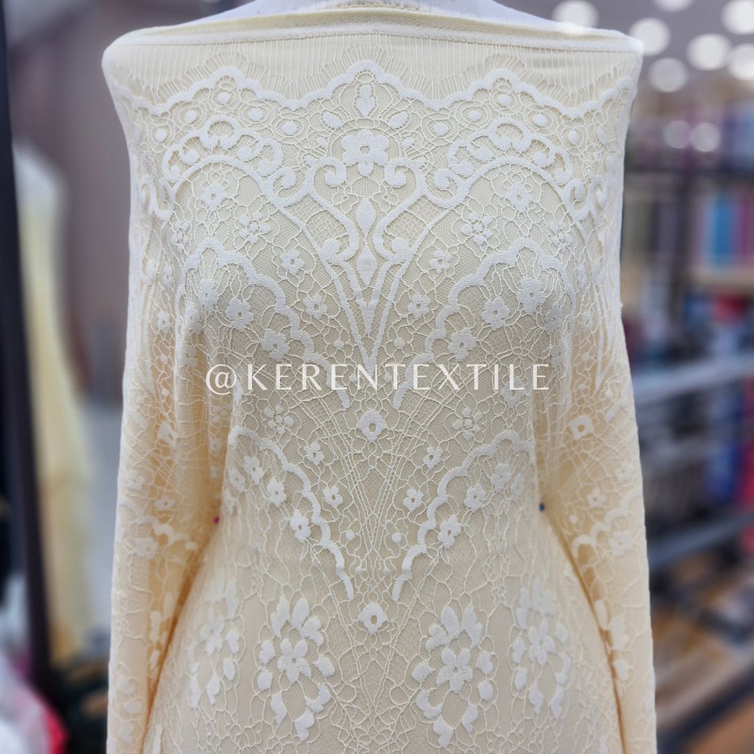 BROKAT PANEL CHANTILY J36374A (Brokat Chantily spesial Butter Yellow)