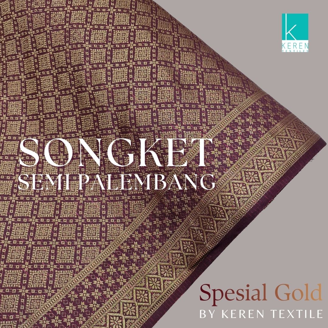 SONGKET SEMI PALEMBANG METERAN 1038 Spesial GOLD (Motif Geometris)