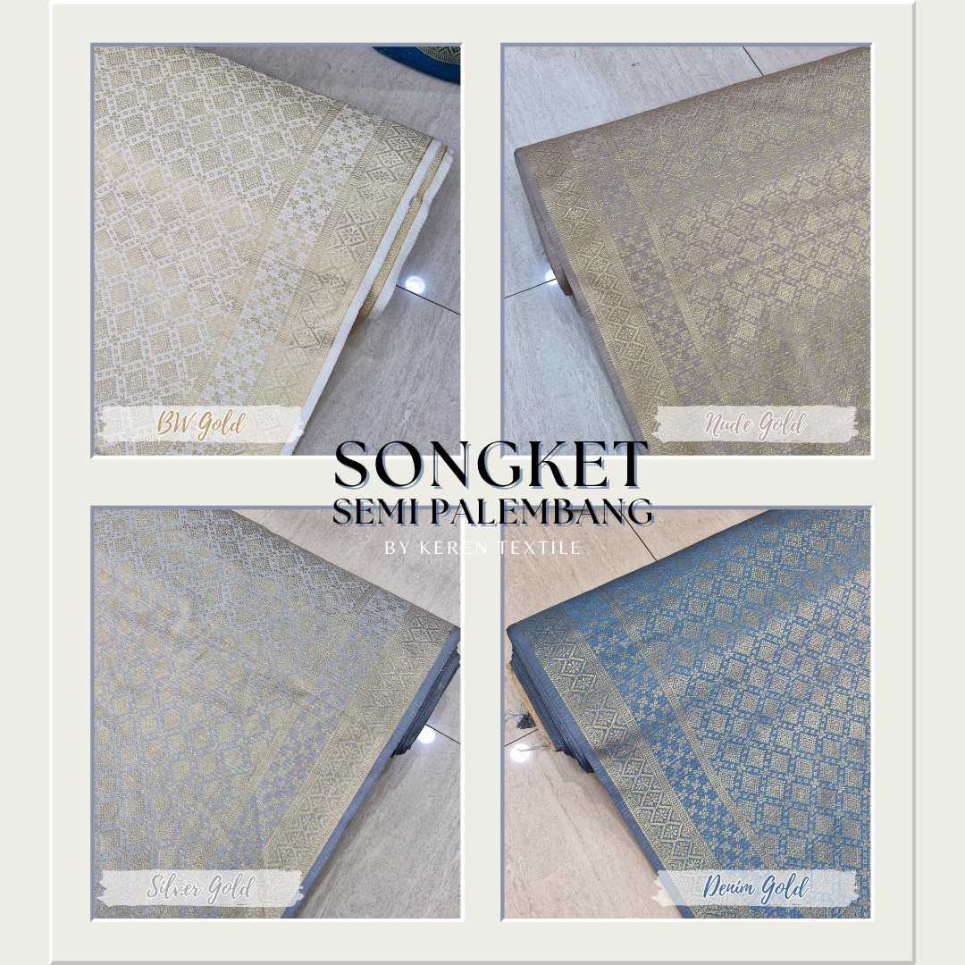 SONGKET SEMI PALEMBANG METERAN 1038 Spesial GOLD (Motif Geometris)