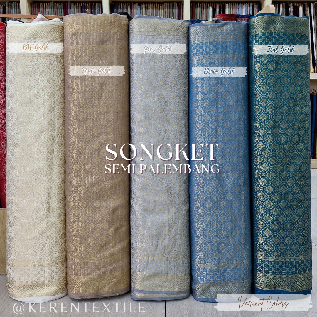 SONGKET SEMI PALEMBANG METERAN 1038 Spesial GOLD (Motif Geometris)
