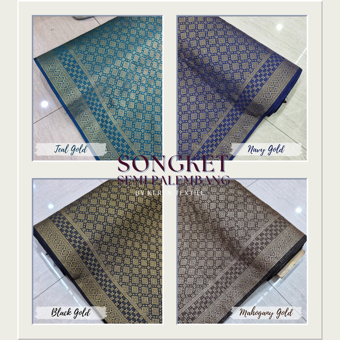 SONGKET SEMI PALEMBANG METERAN 1038 Spesial GOLD (Motif Geometris)