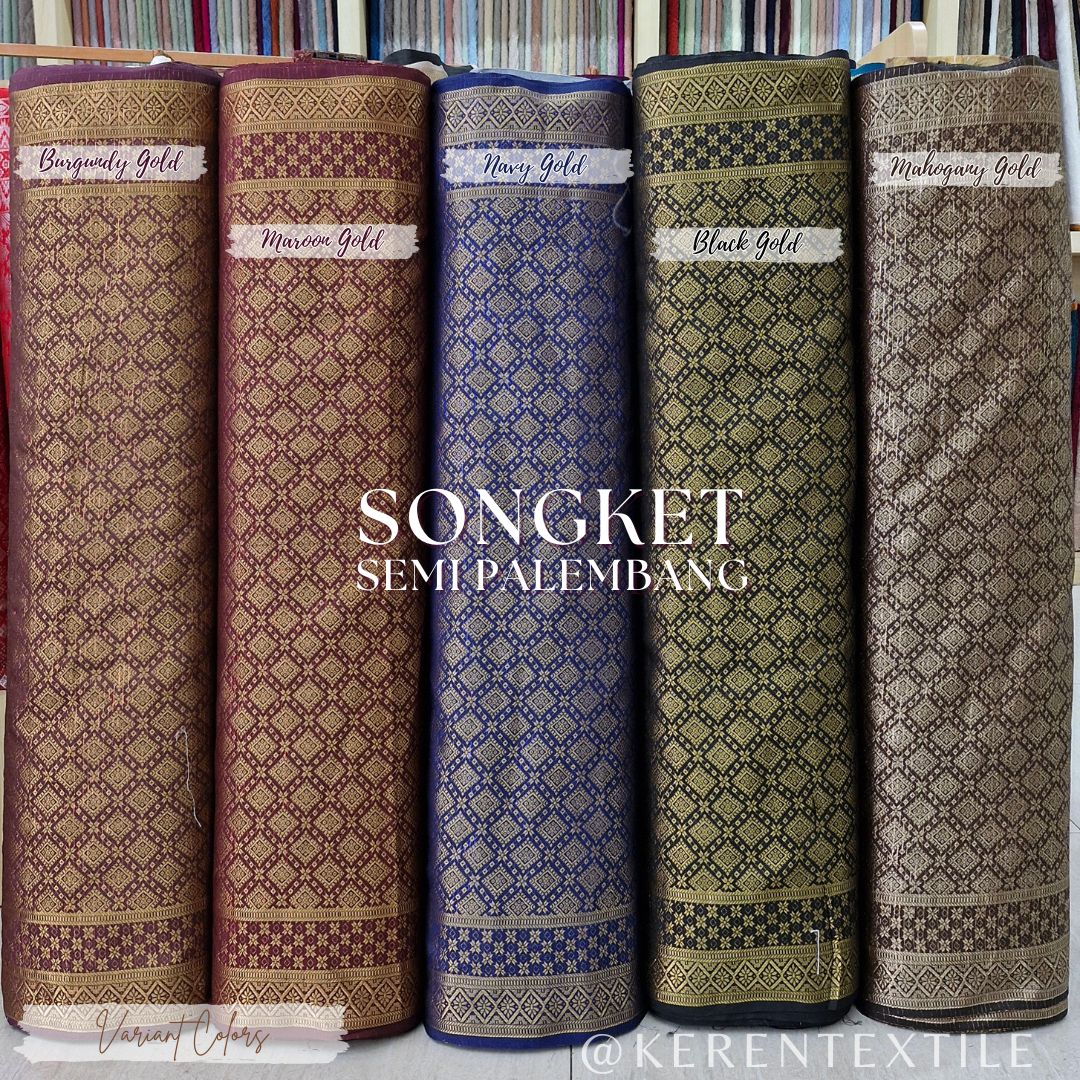 SONGKET SEMI PALEMBANG METERAN 1038 Spesial GOLD (Motif Geometris)
