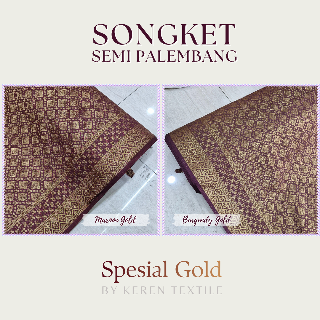 SONGKET SEMI PALEMBANG METERAN 1038 Spesial GOLD (Motif Geometris)