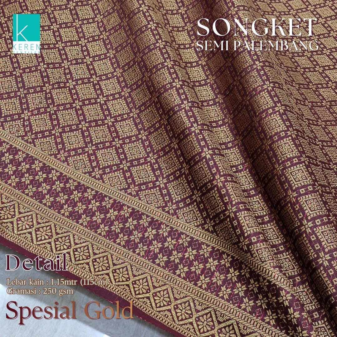 SONGKET SEMI PALEMBANG METERAN 1038 Spesial GOLD (Motif Geometris)