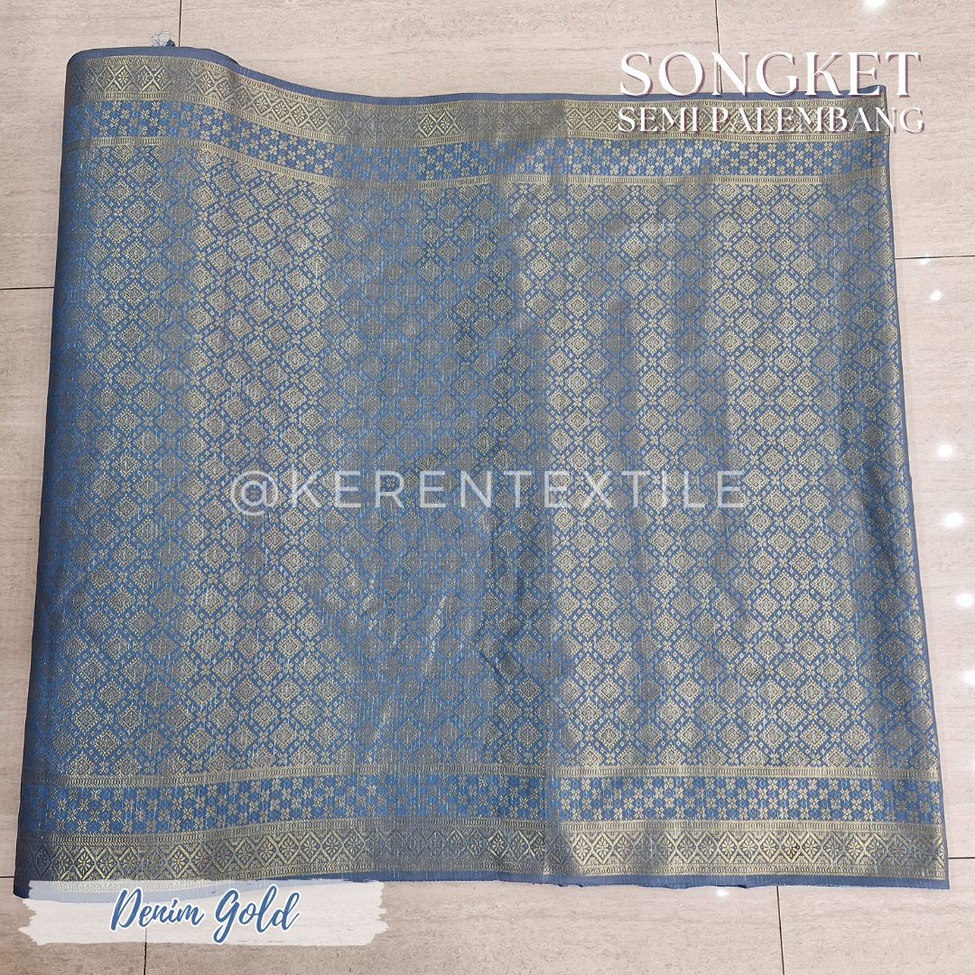SONGKET SEMI PALEMBANG METERAN 1038 Spesial GOLD (Motif Geometris)
