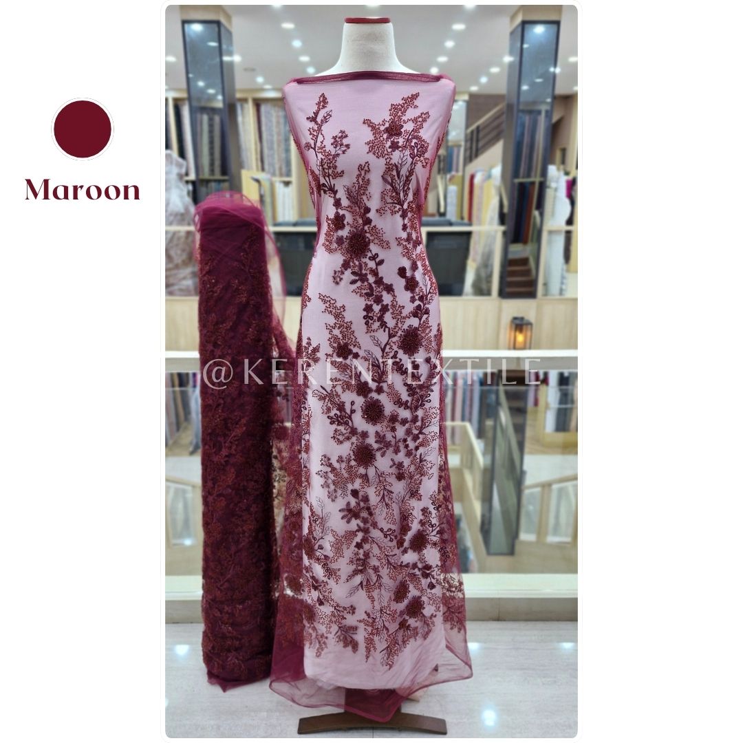 VALENCIA PICACHOO TULLE Spesial Warna (Tulle Payet Mewah motif Bunga Rambat)