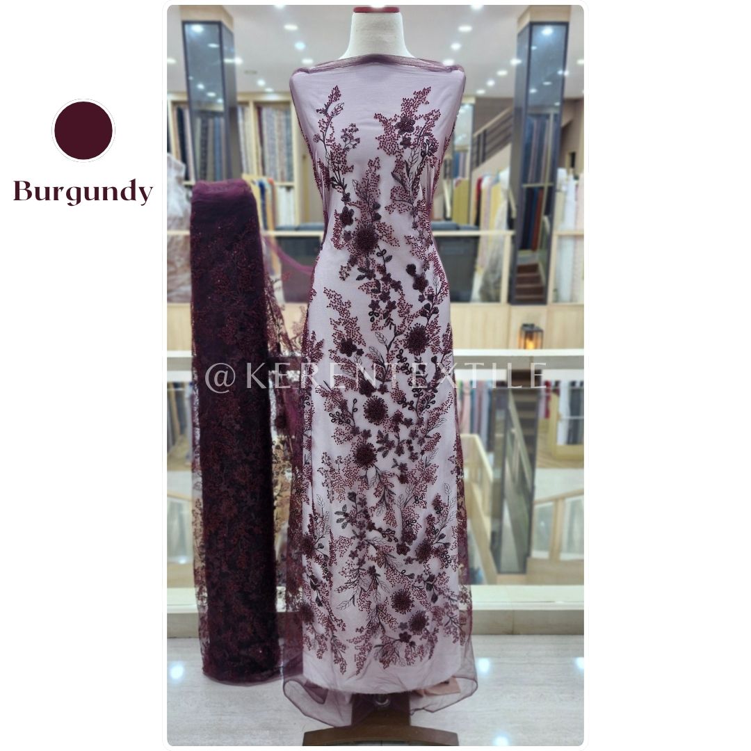 VALENCIA PICACHOO TULLE Spesial Warna (Tulle Payet Mewah motif Bunga Rambat)